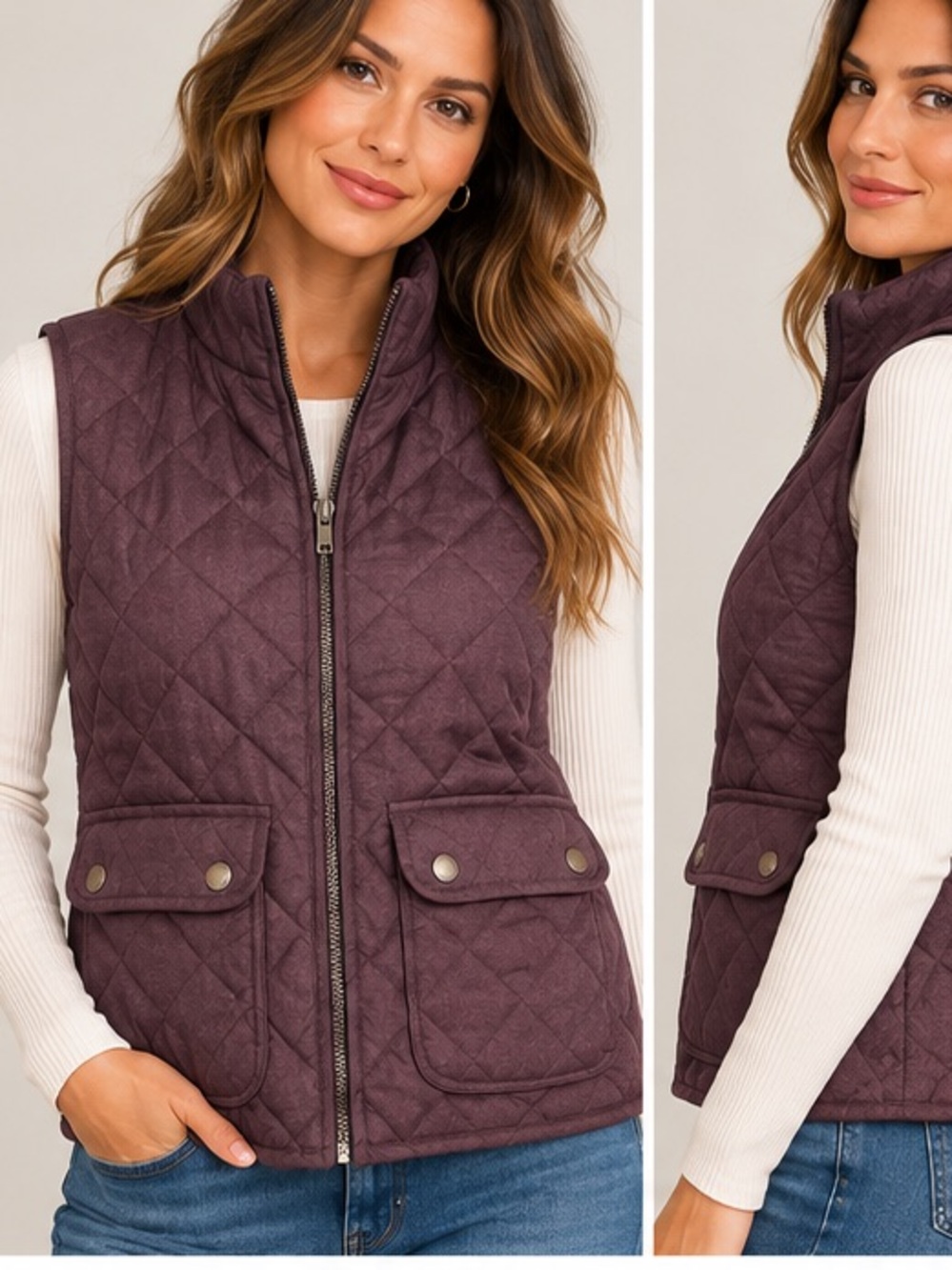 Artisan NY Purple Plum Quilted Vest Womens Medium Diamond Stitch